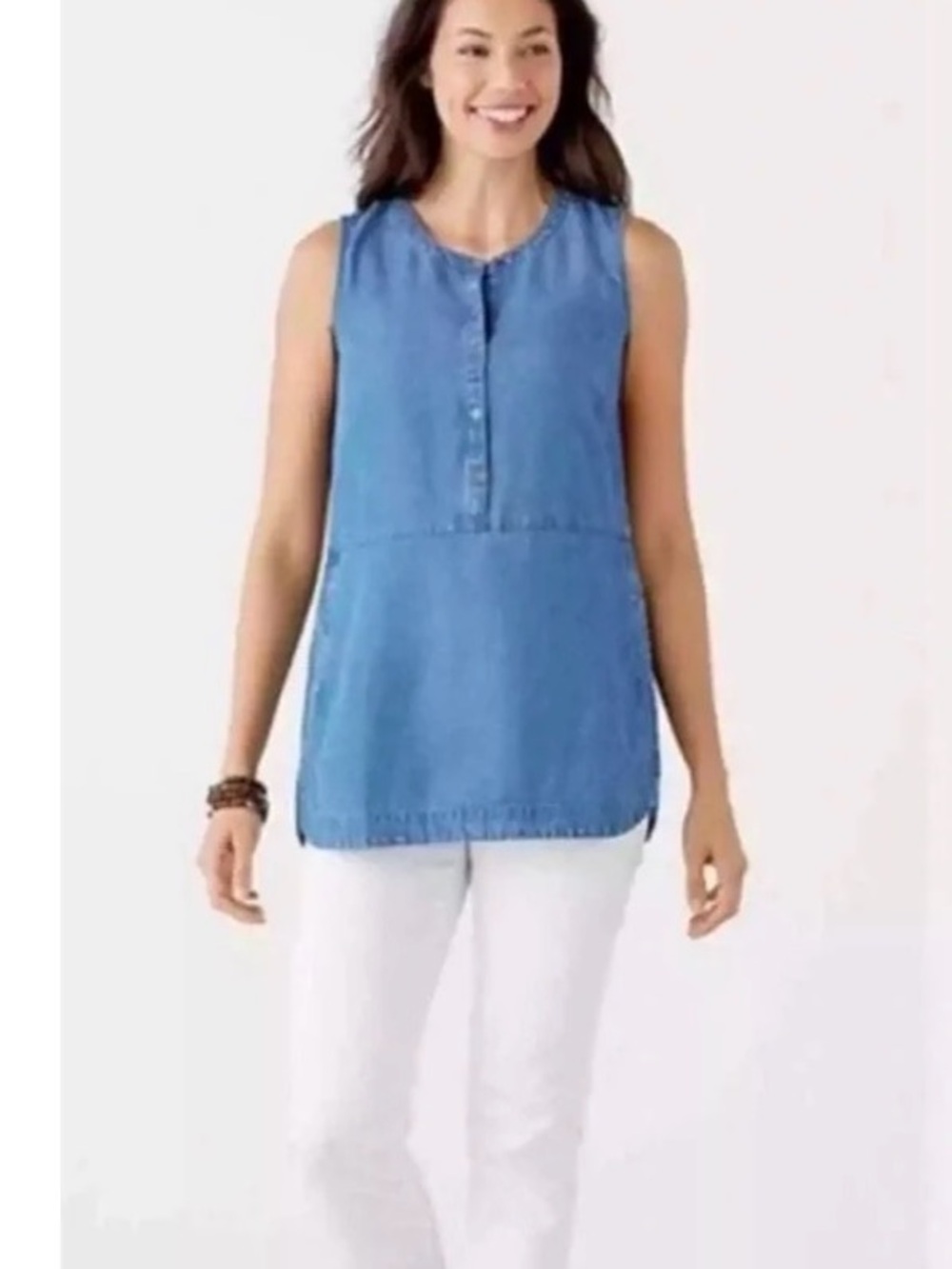 J. Jill Blue Denim Sleeveless Tunic Top Large